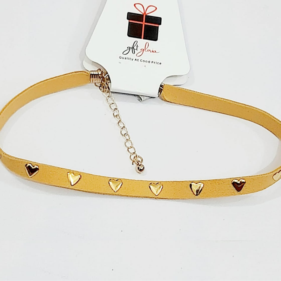 Mustard choker Necklace with Hearts