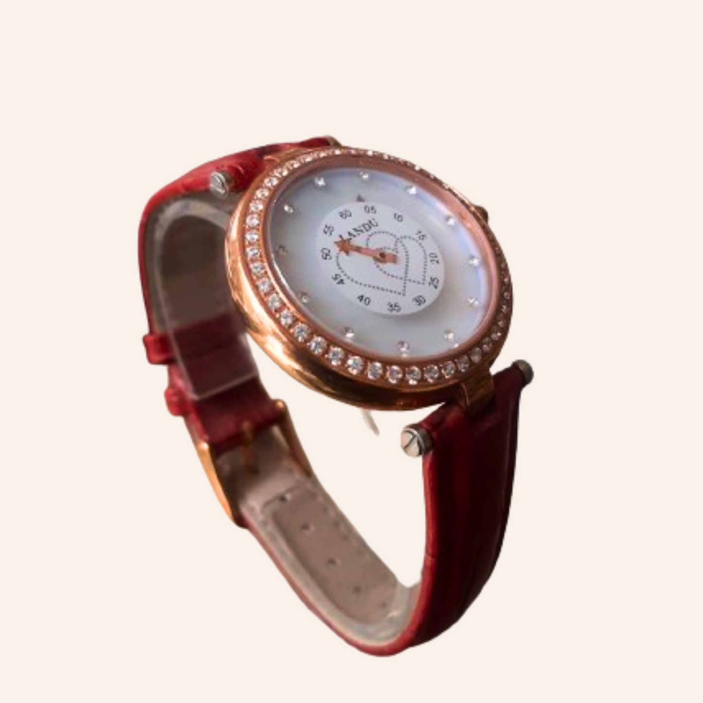 Crystal Stoned Dial Watch with  Leather Strap Ladies