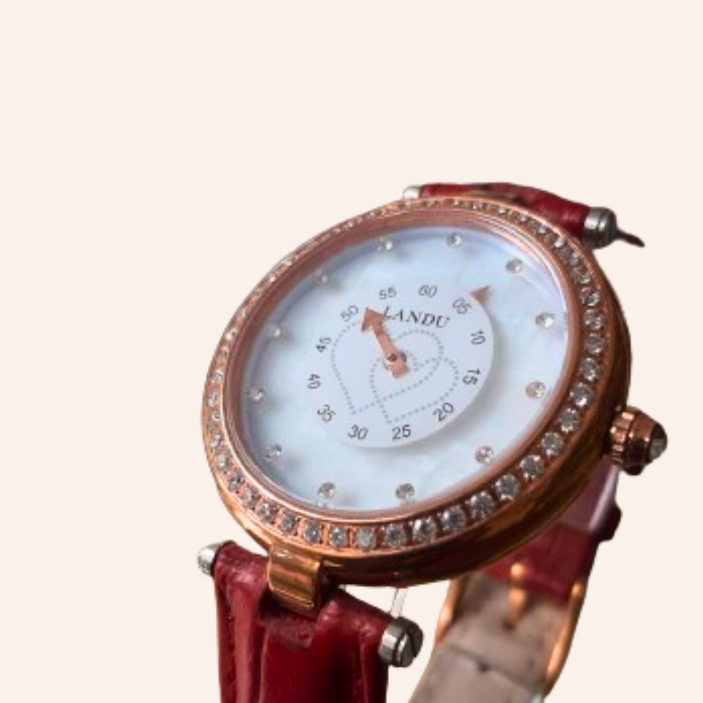 Crystal Stoned Dial Watch with  Leather Strap Ladies