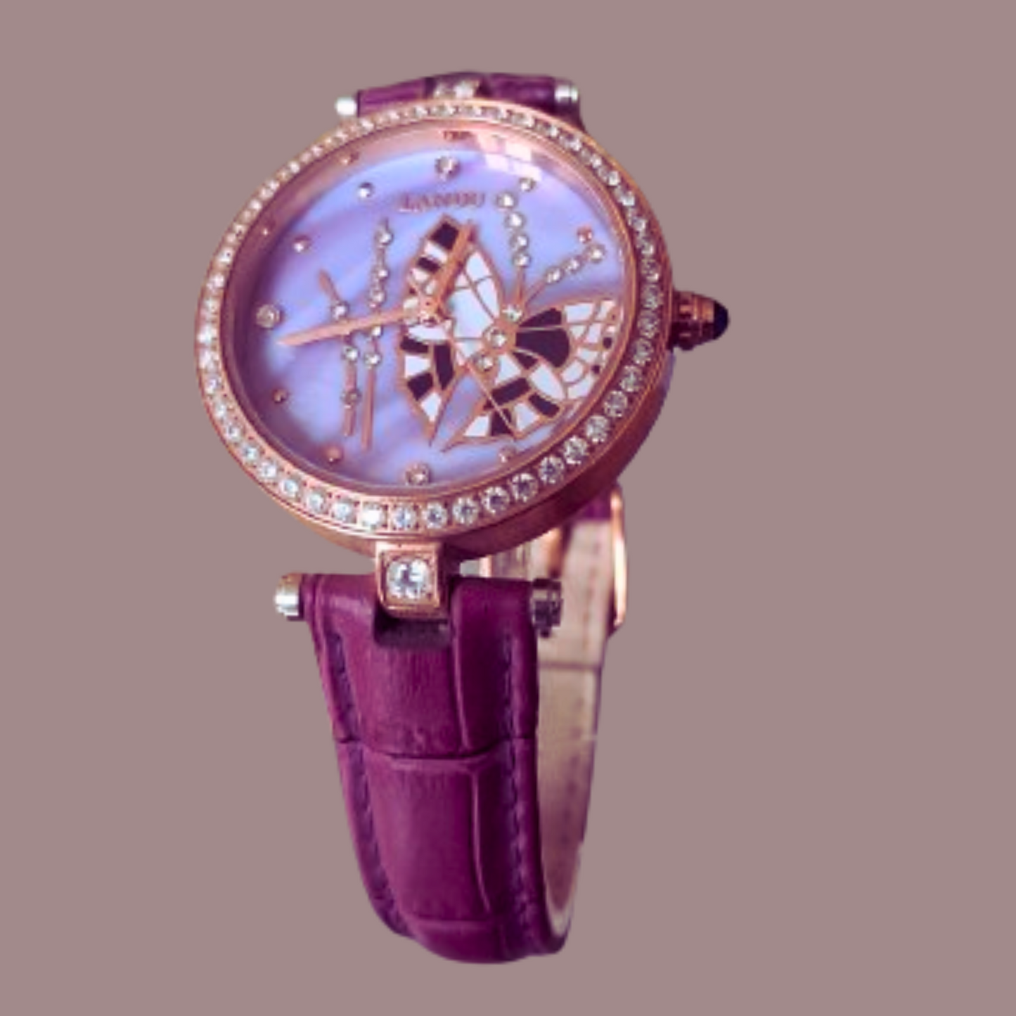 Pretty Butterfly Dial Watch with Leather Strap