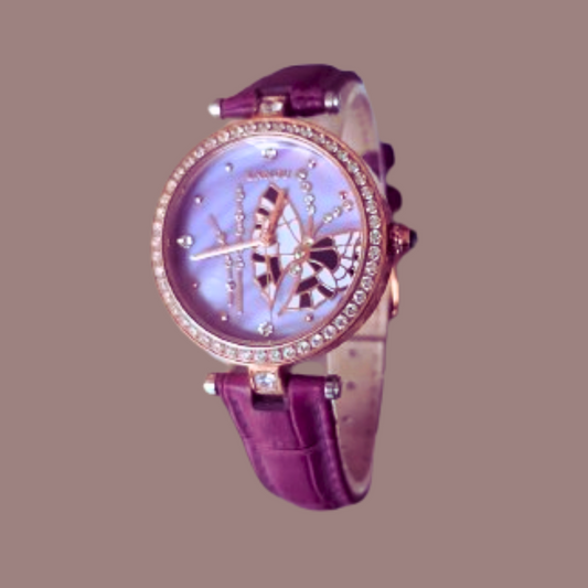 Pretty Butterfly Dial Watch with Leather Strap