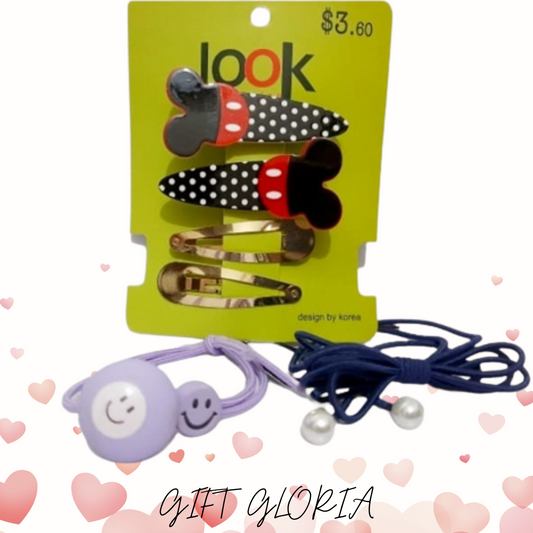 Hair Snap Clips with  Hair ties Set