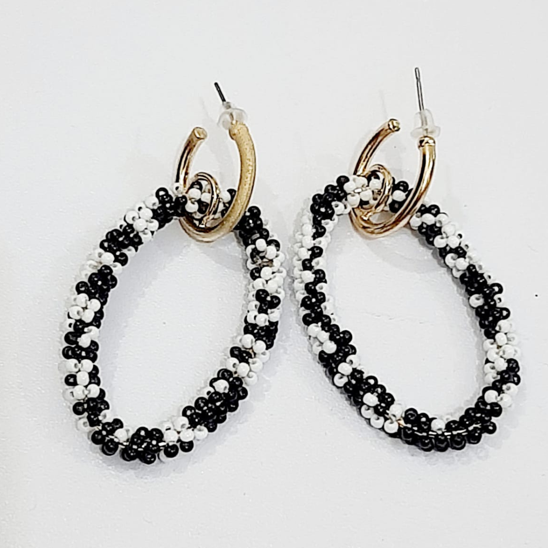 Black and White Double Hoop Earrings