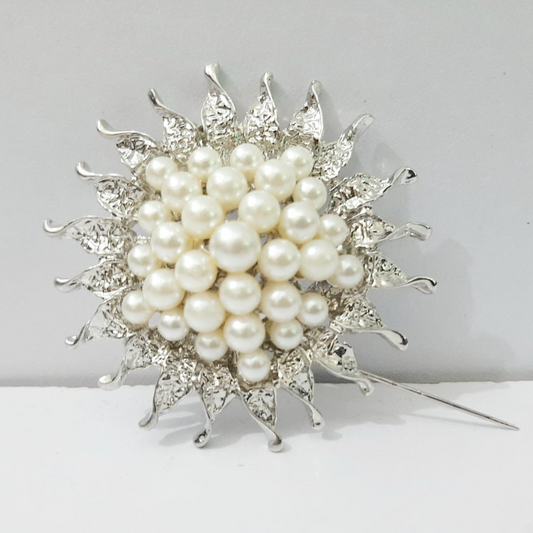 Pearl White Flower Brooch