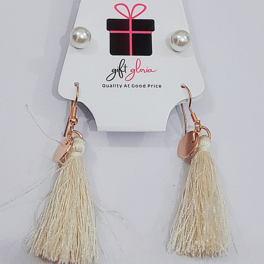 Pearl Studs with Tassel Earrings